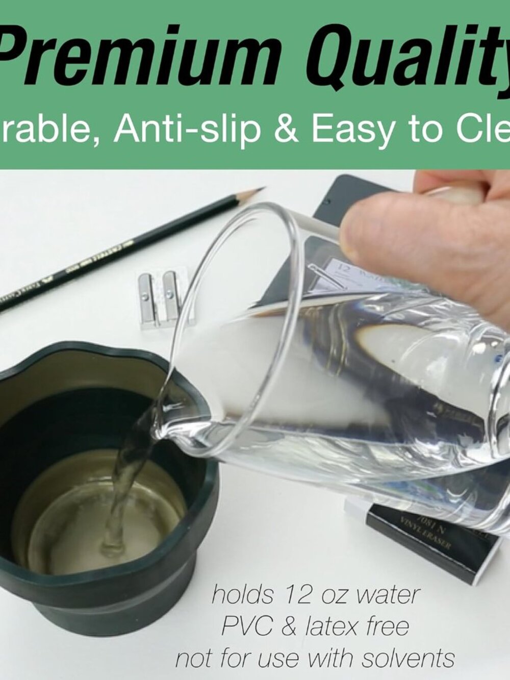 Clic & Go Artist Water Cup, Dark Green - Travel-Friendly Collapsible Brush Clean - Picture 6 of 7